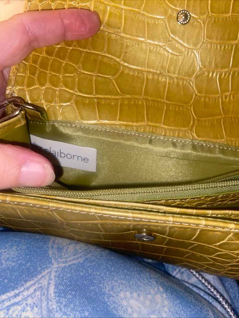 Liz Claiborne Faux Green Croc-Embossed Baguette
